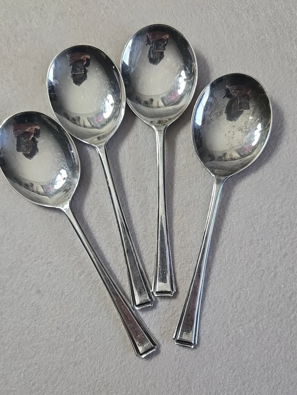 Art Deco Silverplate Soup Gumbo Spoon Set of 4 - Classic Flatware 5.25